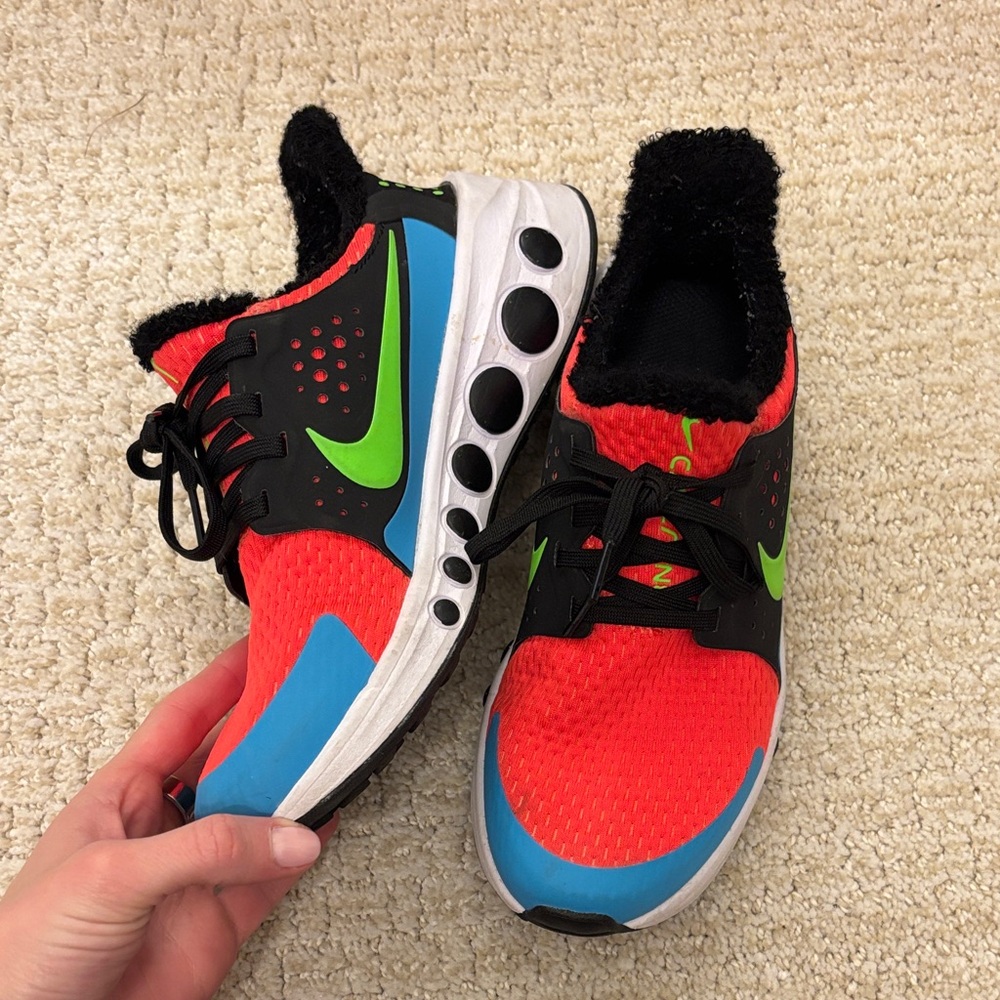 Nike Kids Red and Blue Sneakers with Green Swoosh
